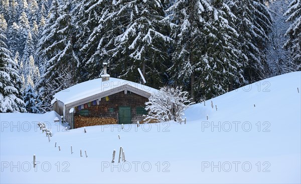 Alpine hut at Raineralm in winter