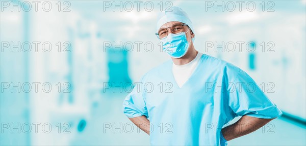 Portrait of a doctor in a medical center. He smiles. Medicine concept.