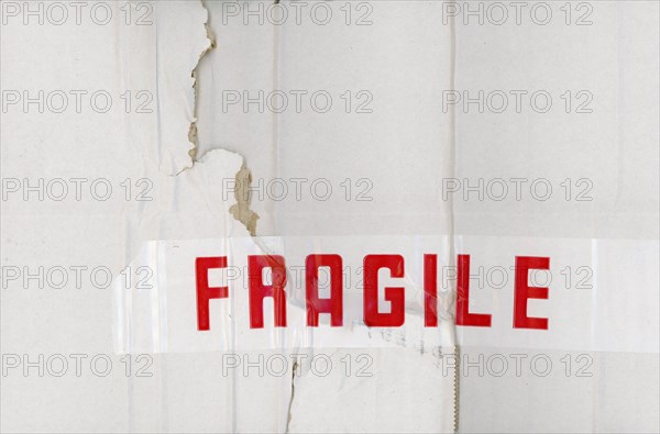Fragile label on cardboard