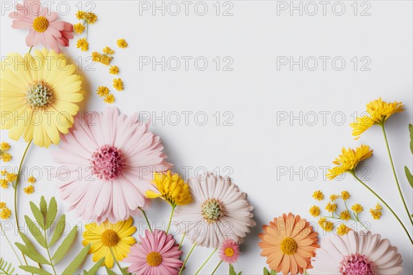 A spring background with pastel-coloured flowers is a natural work of art that shows the beauty and joy of the season. The soft colour palette