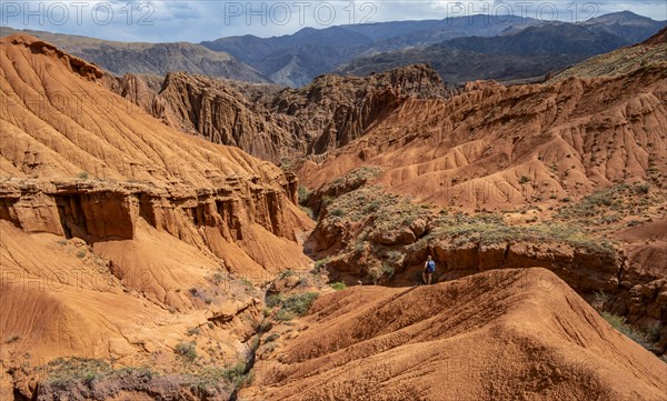 Mountaineer on a mountain ridge