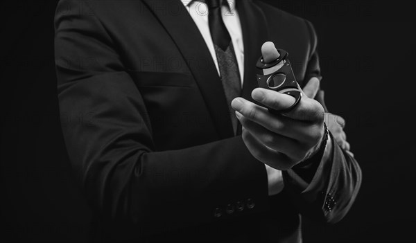 Portrait of a stylish man in a suit with a cigar. Business concept.