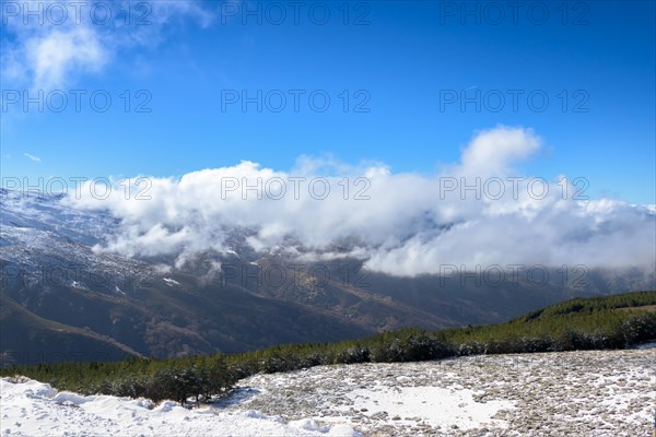 Ski slopes of Pradollano ski resort in Sierra Nevada mountains in Spain