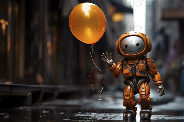 Small robot with red balloon