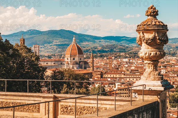 View of Santa Maria Del Fiore from the Boboli Gardens. Tourism and travel concept.