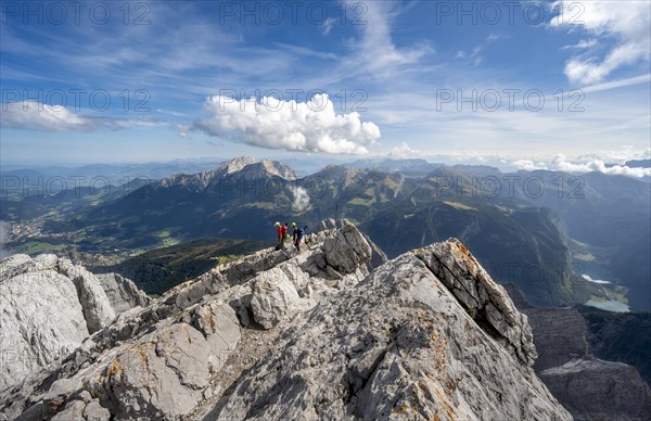 Mountaineer on the rocky Watzmann Hocheck summit