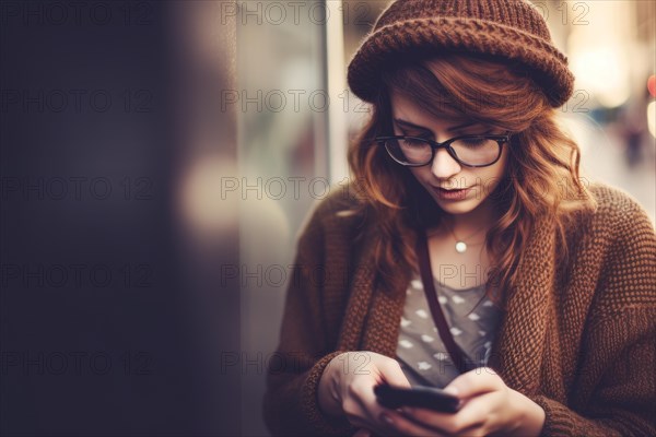 Young girl in brown coat and woolen cap