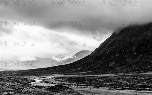 View of Mountains from Glencoe Road in Black and White