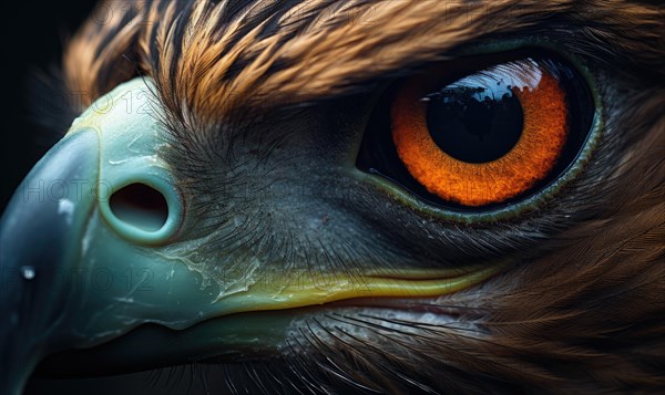 Eagle eye close-up showcasing reflective gaze and textured feathers AI generated