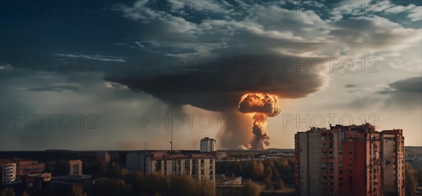 Nuclear explosion in the city view from the window