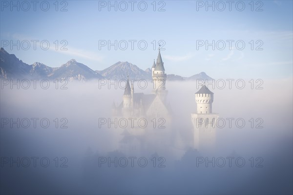 Neuschwanstein Castle in early autumn fog