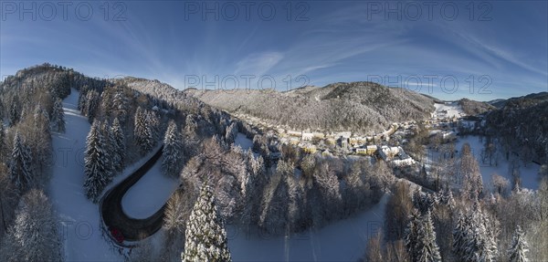 Aerial view of Mariahilfberg road and village