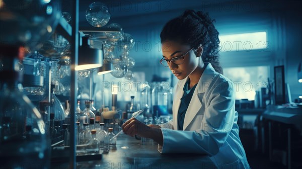 Female scientist working in laboratory. Science