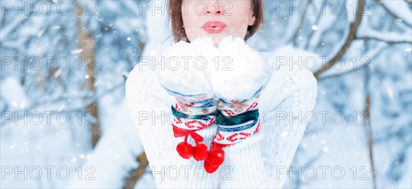 No name portrait of a girl against the background of a winter frosty morning. Winter vacation