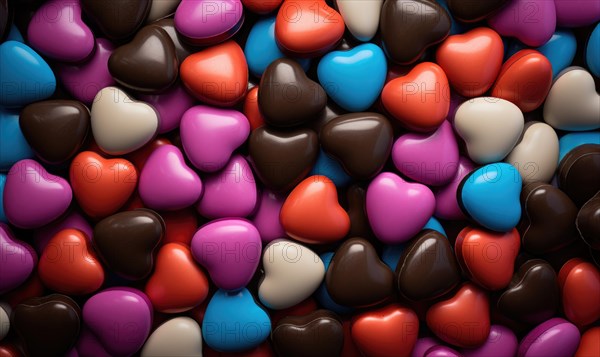 A delicious selection of heart-shaped candies and chocolates in vivid colors AI generated