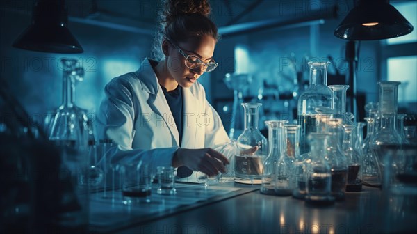 Female scientist working in laboratory. Science