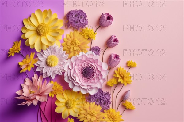 A spring background with pastel-coloured flowers is a natural work of art that shows the beauty and joy of the season. The soft colour palette