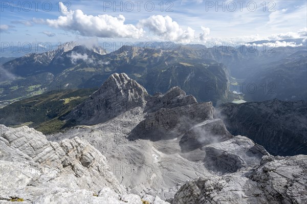 Mountain landscape with steep rocky mountain peaks