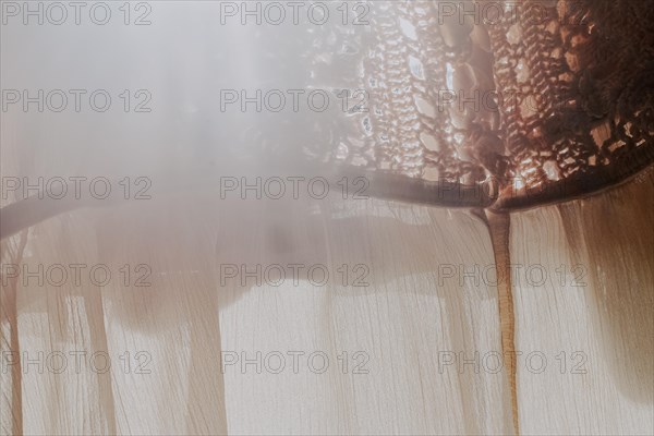Soft light filters through a translucent object creating abstract patterns and warm