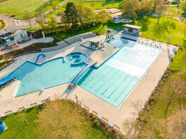 Swimming pool shines in the sunrise