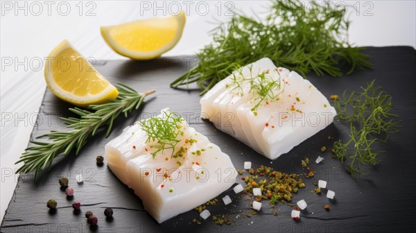 Raw fish fillet with spices