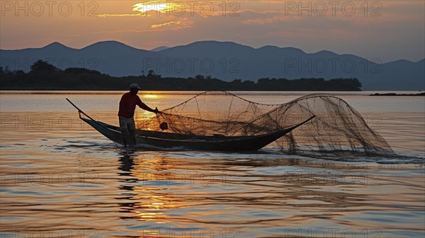 Fisherman stands on his boat