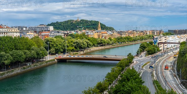 Aerial view of the Urumea river in the city of San Sebastian in summer