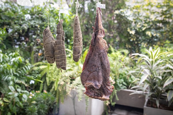 Llama shanks and leg of lamb over a smoker