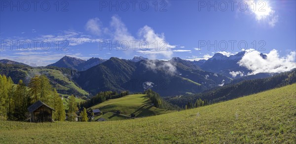 Left Piz da Peres and Dreifingerspitze mountains of the Fanes nature park Park