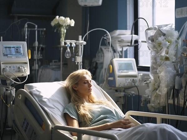 Patient in a hospital bed basking in sunlight