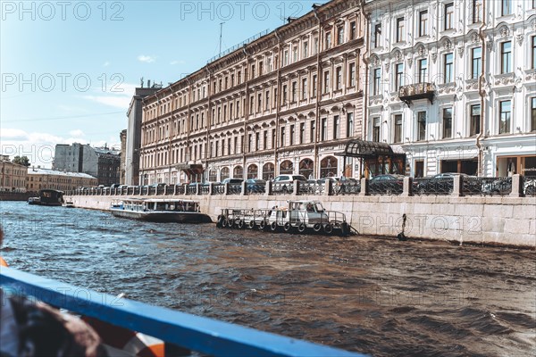 Saint Petersburg Russia 19.07.2021. View of the Moika River in St. Petersburg. Tourism concept