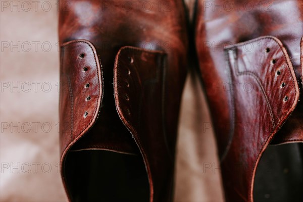 Brown men's shoes made of genuine leather close-up