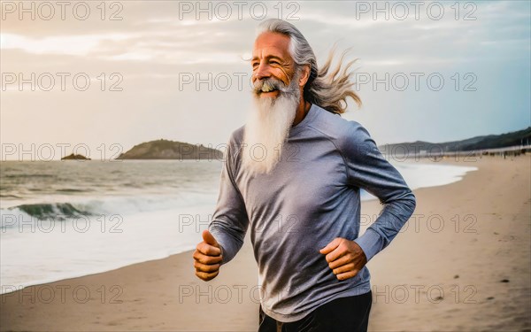 Elderly man jogging on the beach