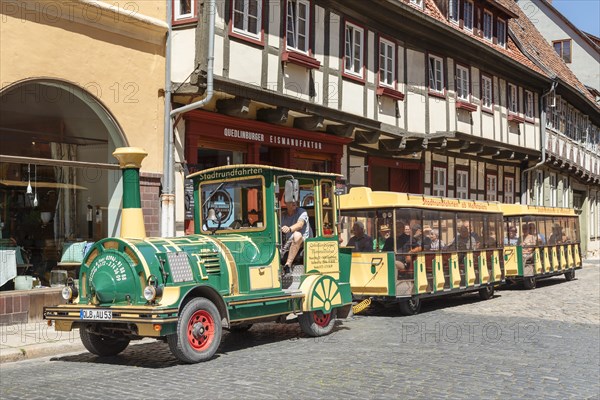 Quedlinburger Bimmelbahn in the old town centre of Quedlinburg