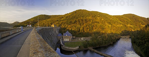 Panorama of the Edersee dam in the early morning