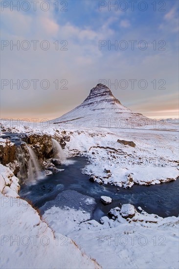 Waterfall Kirkjufjellsfoss and Kirkjufell