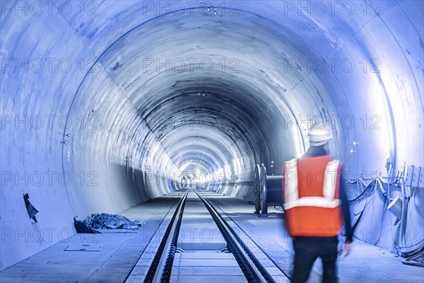 Construction site in the tunnel at the new through station in Stuttgart. A total of 56 kilometres of tunnels have been dug for Deutsche Bahn AG's Stuttgart 21 project and tunnelling has been completed. The tunnels will go online when the new main railway station opens in 2025