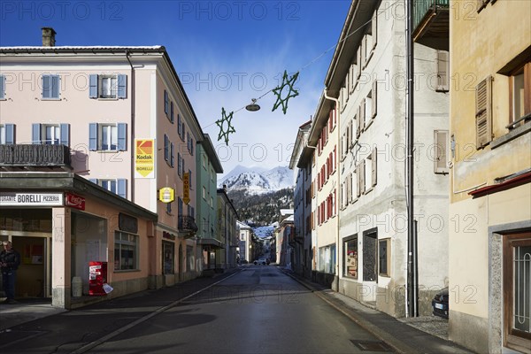 Via S. Gottardo with view towards the pass road to St Gotthard in Airolo