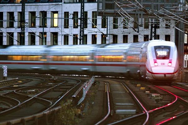 A Deutsche Bahn ICE train in front of entering Berlin Central Station