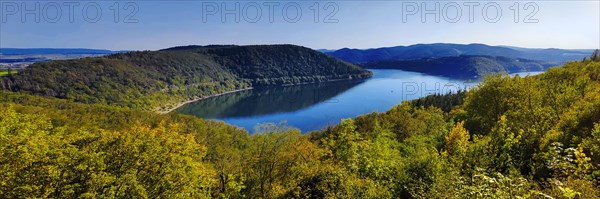 Elevated panoramic view of the Edertalsperre and wide view of the Kellerwald-Edersee National Park