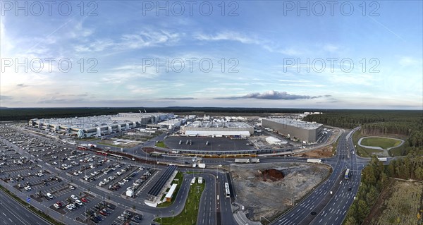 Panorama aerial view of Tesla Gigafactory