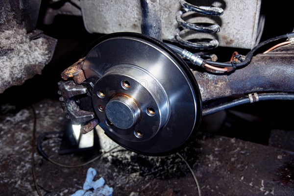 Installing a new brake disc on a car hub