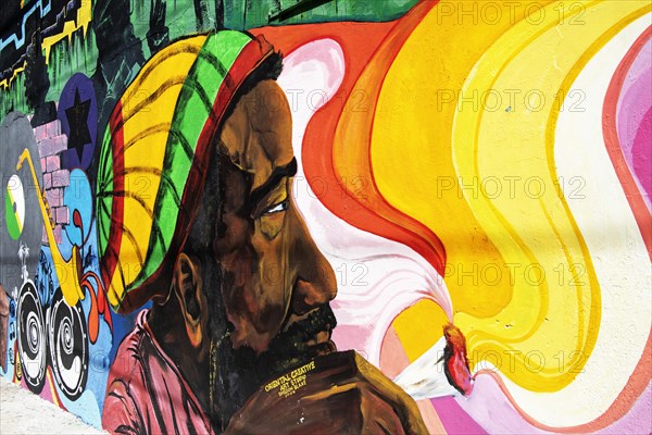 Rastafari with joint mural