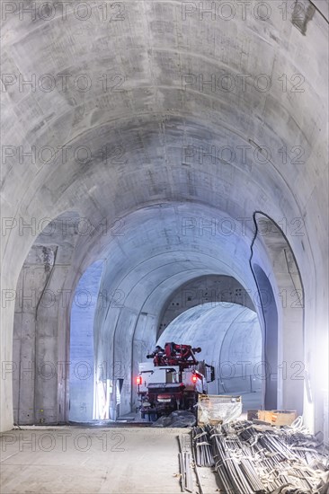 Construction site in the tunnel at the new through station in Stuttgart. A total of 56 kilometres of tunnels have been dug for Deutsche Bahn AG's Stuttgart 21 project and tunnelling has been completed. The tunnels will go online when the new main railway station opens in 2025