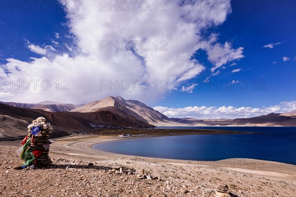 View of Karzok village next to Tso Moriri lake