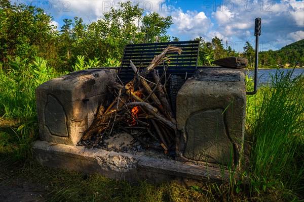 Fireplace on a South Lake in Catskills Mountains