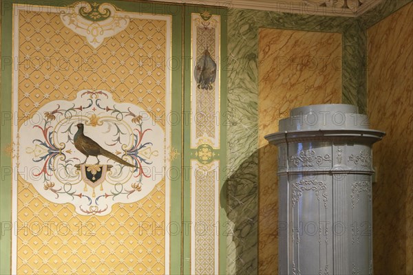 Painted wall panelling with pheasant