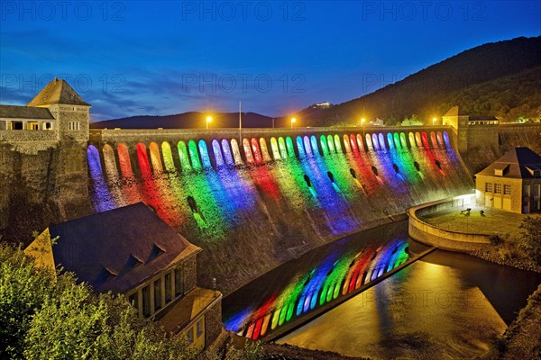 The Edersee dam wall illuminated by LED spotlights holds the German record as the longest permanently illuminated object