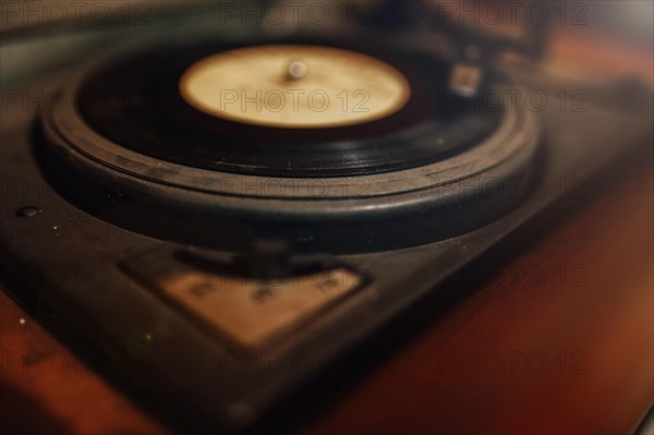 Vinyl record on retro turntable