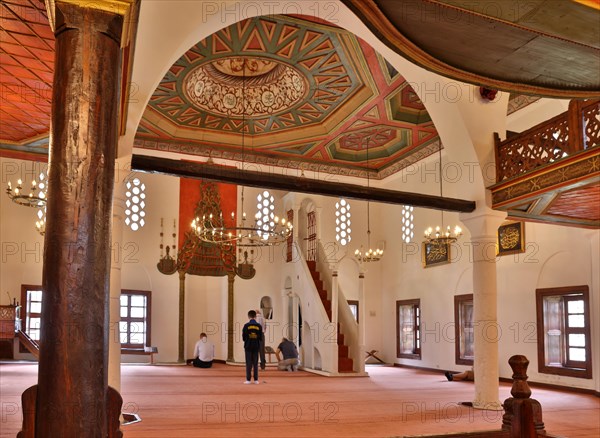 Worshippers pray in the royal mosque in Berat